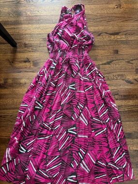 Maeve Fuchsia Pink & Black Patterned Maxi Dress